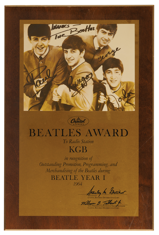 Lot 3051 Beatles KGB Radio “Beatle Year 1” Perma-Plaque Capitol Records Award (1964)