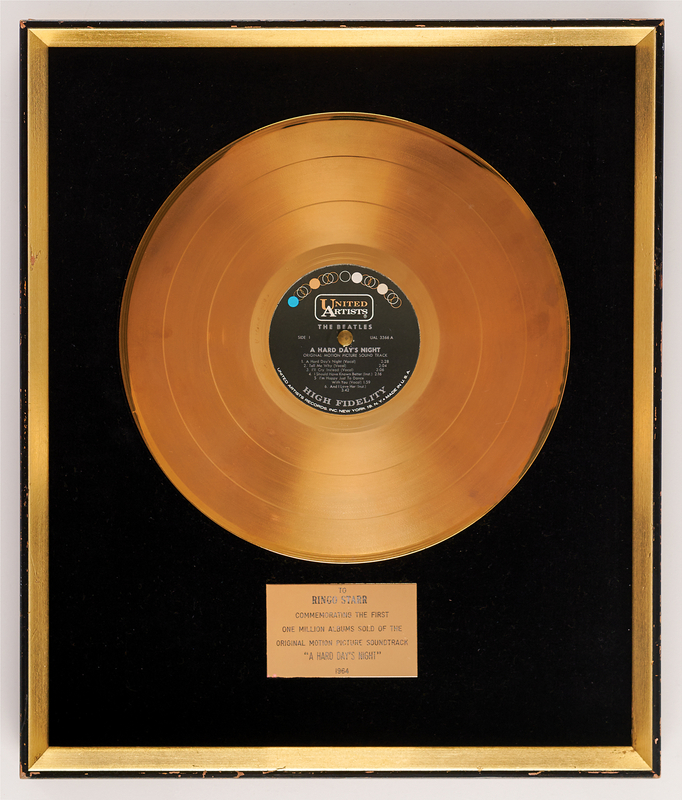Lot 3050 Ringo Starr's 1964 United Artists Gold Record Award for the Beatles Album 'A Hard Day's Night'