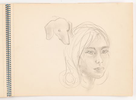 Lot #3409 Edie Sedgwick Original Sketchbook with (8) Drawings - Horses, Humans, and Dogs - Image 8