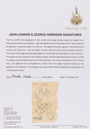 Lot #3011 Beatles Signatures with Tommy Roe and Chris Montez - Co-Stars of Their First 'Headliner' Tour - Image 6