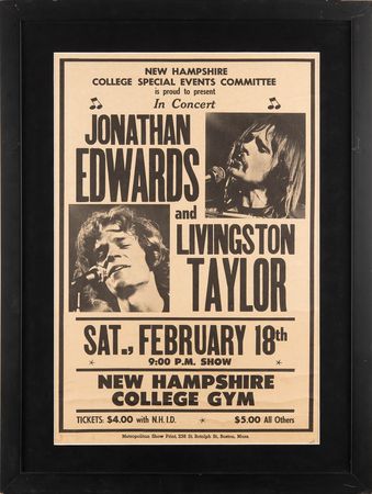 Lot #3403 Jonathan Edwards and Livingston Taylor Original 1978 'New Hampshire College Gym' Concert Poster - Image 1