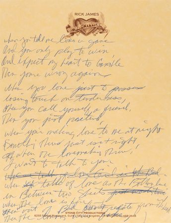 Lot #3517 Rick James Original Handwritten Song Lyrics for 'Don't Give up on Love' - Image 2