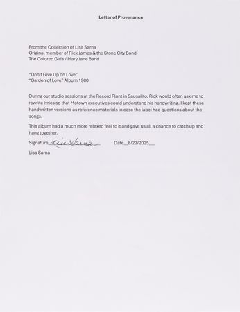 Lot #3517 Rick James Original Handwritten Song Lyrics for 'Don't Give up on Love' - Image 4