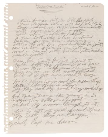 Lot #3515 Rick James Original Handwritten Song Lyrics for 'Below the Funk (Pass the J)' - Image 1