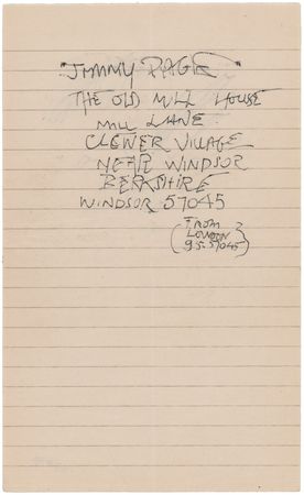 Lot #3343 Jimmy Page Signature with Handwritten