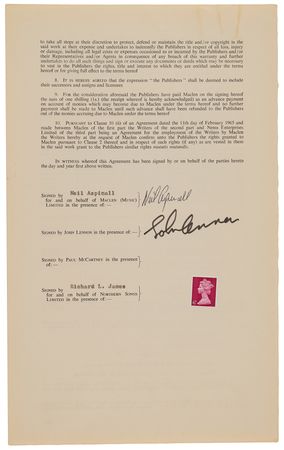 Lot #3019 John Lennon Signed Royalties Contract for 'Dear Prudence' - Image 1