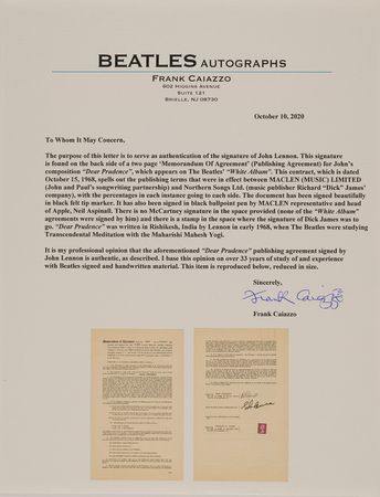 Lot #3019 John Lennon Signed Royalties Contract for 'Dear Prudence' - Image 4