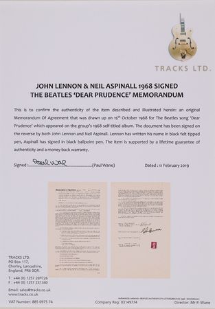 Lot #3019 John Lennon Signed Royalties Contract for 'Dear Prudence' - Image 5