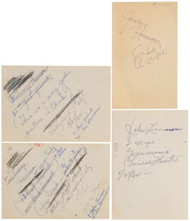 Lot #3027 John Lennon and George Harrison Signatures with (3) Original Candid Photographs - Obtained Outside Grauman's Chinese Theatre on May 25, 1964 - Image 2