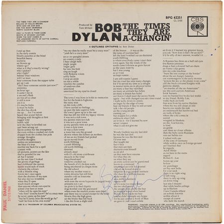 Lot #3207 Bob Dylan Signed Album - The Times They Are a-Changin' - Image 1