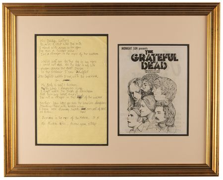 Lot #3307 Jerry Garcia Handwritten Lyrics to 'The