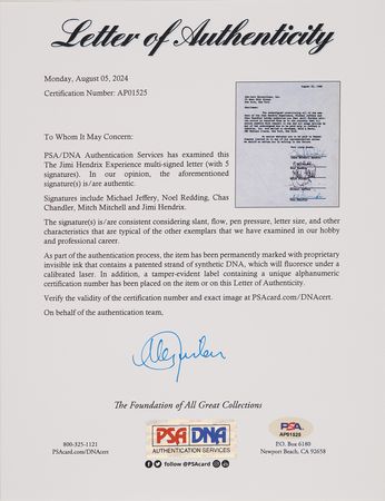 Lot #3227 Jimi Hendrix Experience Document Signed (1968) - Hendrix, Redding, and Mitchell Direct Payment of Royalties to their Management Team - Image 3