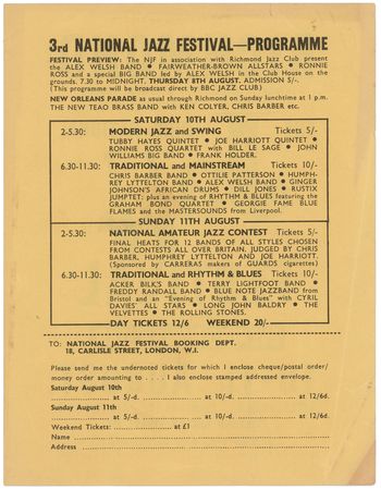Lot #3255 Rolling Stones 1963 Handbill for the 3rd National Jazz Festival - Image 2