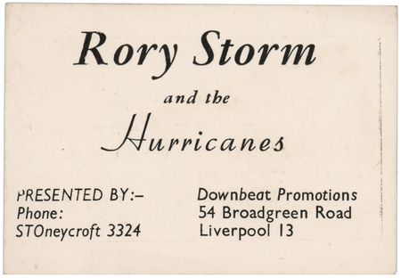 Lot #3199. Ringo Starr: Rory Storm and the Hurricanes Original Business Card