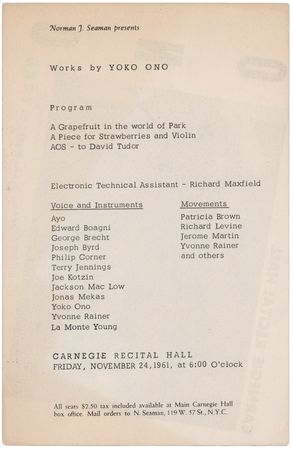 Lot #3191 Yoko Ono Original 1961 'Carnegie Recital Hall' Handbill - Works of Yoko Ono - Image 2