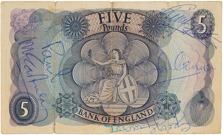 Lot #3005 Beatles Signed Bank of England 5-Pound Banknote - Image 1