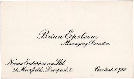 Lot #3045. Brian Epstein NEMS Enterprises Business Card