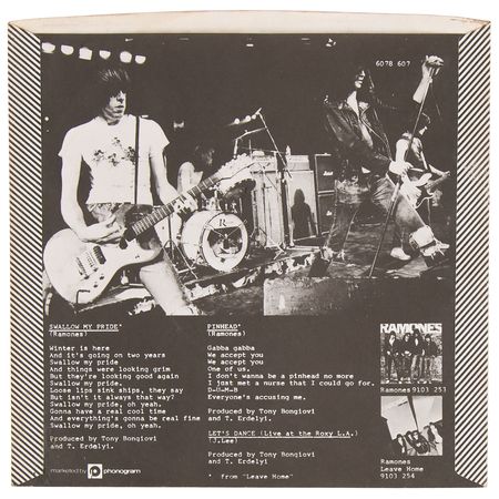 Lot #3567 Ramones Signed 45 RPM Single Record - 'Swallow My Pride' - Image 2