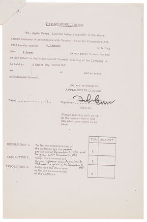 Lot #3020 John Lennon Document Signed for Python Music Limited - Image 1