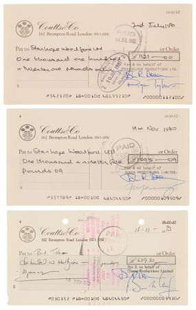 Lot #3351 Queen (3) Business Checks Signed by Each Band Member - Image 1