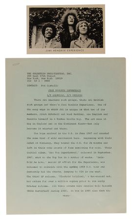 Lot #3231 Jimi Hendrix Experience Original 1969 Reprise Records Promotional Press Kit - Image 7