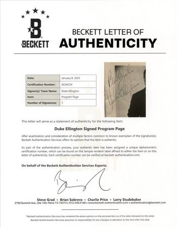 Lot #3372 Duke Ellington Signed Program - Image 3