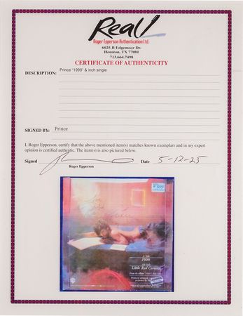 Lot #3635 Prince Signed 45 RPM Promo Single - '1999 / Little Red Corvette' - Image 5