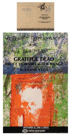 Lot #3329 Grateful Dead: Jerry Garcia and Bob Weir Signed Program, with Bruce Hornsby Signed Poster for the Rainforest Benefit - Image 1