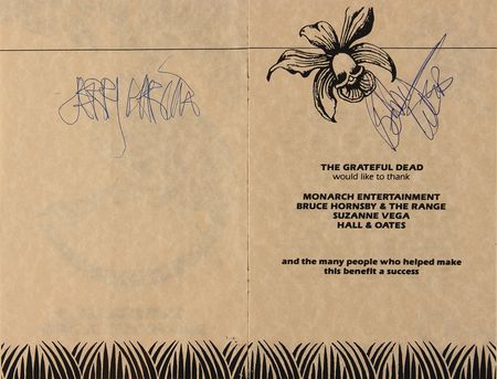 Lot #3329 Grateful Dead: Jerry Garcia and Bob Weir Signed Program, with Bruce Hornsby Signed Poster for the Rainforest Benefit - Image 2