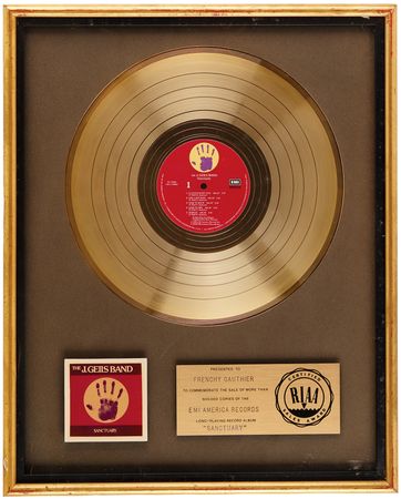 Lot #3605 J. Geils Band RIAA Gold Sales Award for
