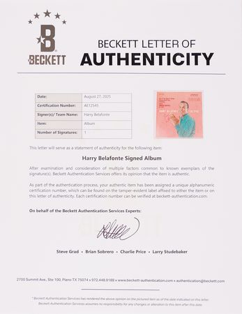 Lot #3391 Harry Belafonte Signed Album - Calypso - Image 2