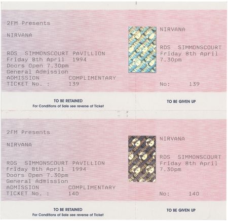 Lot #3665 Kurt Cobain: Nirvana (2) Unused Concert