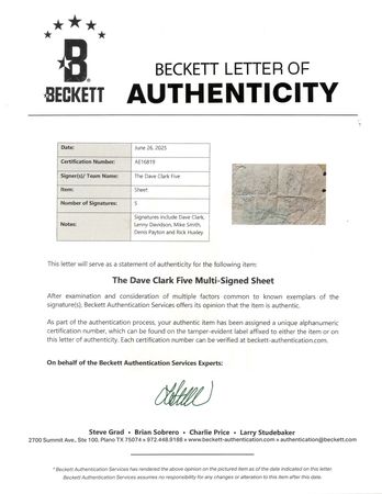 Lot #3432 Dave Clark Five Signatures - Image 2