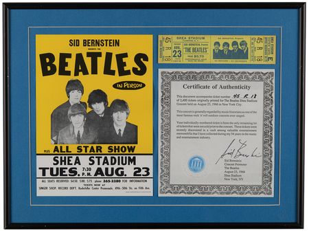 Lot #3129 Beatles 1966 Shea Stadium Concert Ticket and Flyer - Image 1