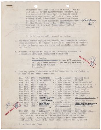 Lot #3374 Benny Goodman and Norman Granz Document Signed - Image 1
