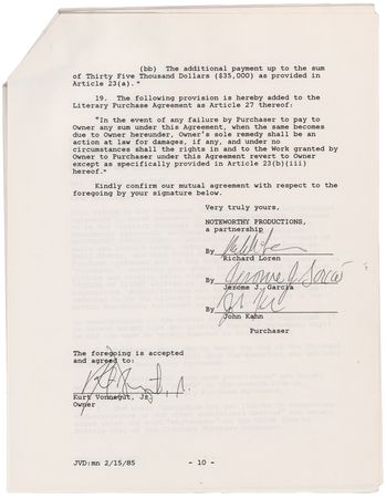 Lot #3313 Jerry Garcia and Kurt Vonnegut Document