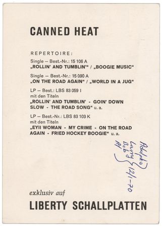 Lot #3427 Canned Heat Signed Promotional Card - Image 2