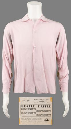 Lot #3036 George Harrison's Stage-Worn Shirt from the Cavern Club, with Winning Oxfam 'Beatle Raffle' Ticket - Image 1