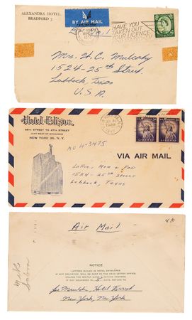 Lot #3395 Buddy Holly: Joe Mauldin Archive of (19) Early Letters and Postcards Dated to The Crickets' 1957-1958 Concert Tours - 
