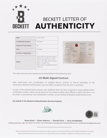 Lot #3591 U2 Document Signed with Their Legal Names (1990) - Image 6