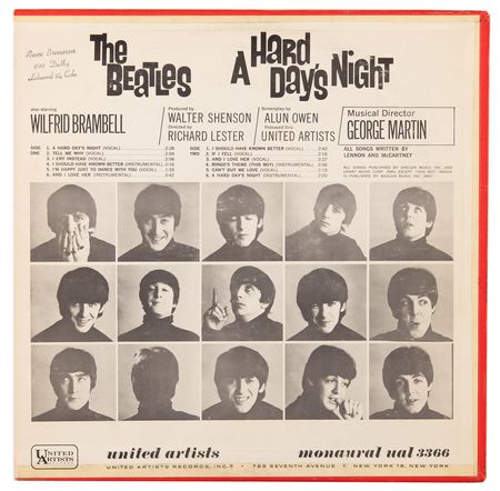 Lot #3065 Beatles A Hard Day's Night Mono White Label Promo (United Artists UAL 3366, 1964) - Image 2