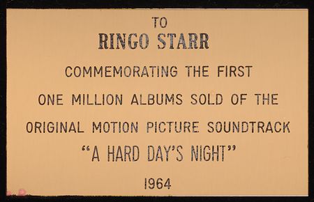 Lot #3050 Ringo Starr's 1964 United Artists Gold Record Award for the Beatles Album 'A Hard Day's Night' - Image 2