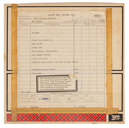 Lot #3083 Beatles US Capitol Records Master Tape Reels for Sgt. Pepper's Lonely Hearts Club Band, Produced for King Features Syndicate - Image 2