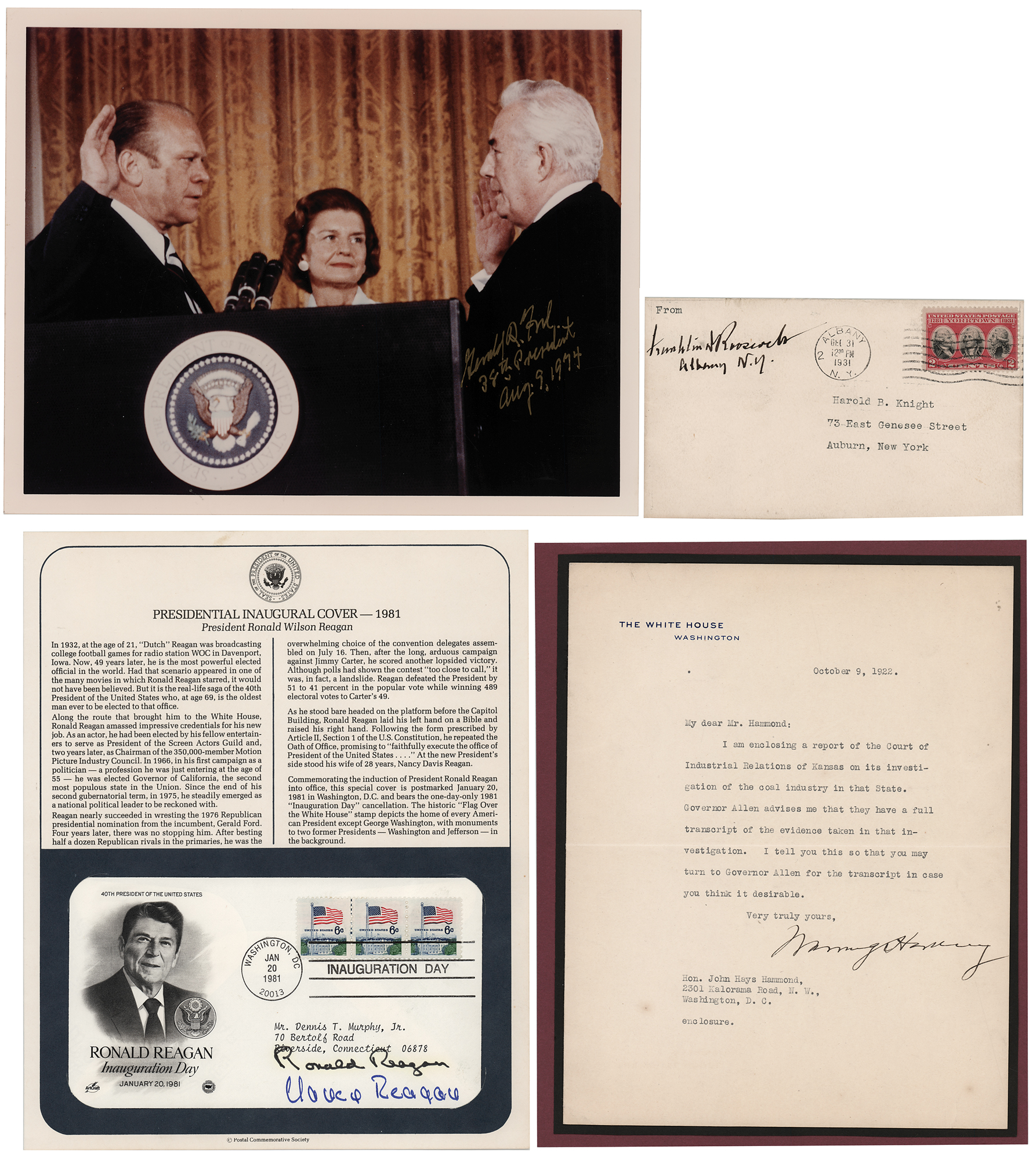 Presidents (4) Autographs - Harding, Roosevelt, Ford, and Reagan | RR