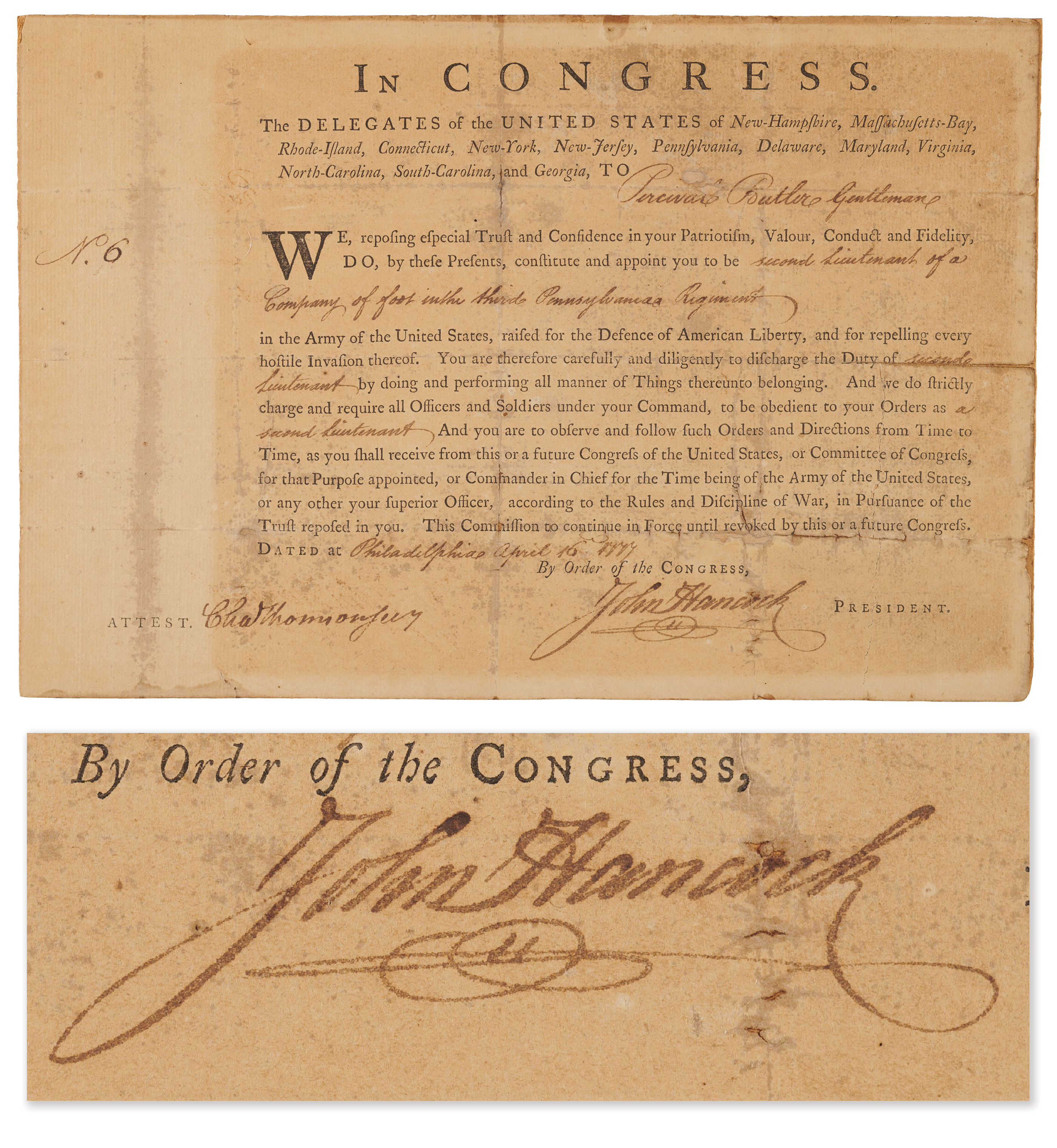 John Hancock Revolutionary War-Dated Document Signed, Appointing a