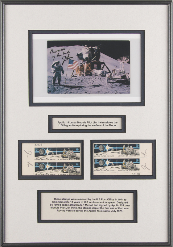 Lot 217 Jim Irwin Signed Stamp Blocks and Signed Photograph