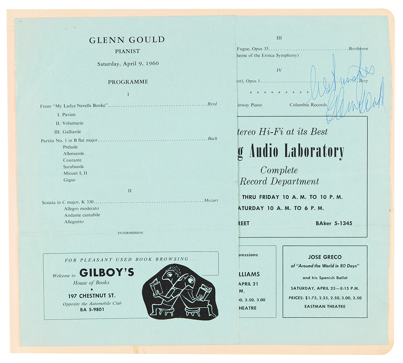 Lot 437 Glenn Gould Signed Program Page, Ticket Stubs, and Ephemera Scrapbook