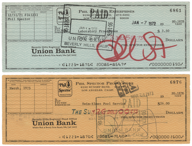 Lot 499 Phil Spector (2) Signed Checks