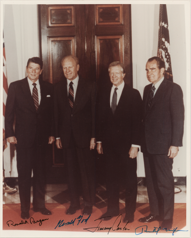 Lot 16 Four Presidents Signed Photograph - Reagan, Nixon, Carter, and Ford