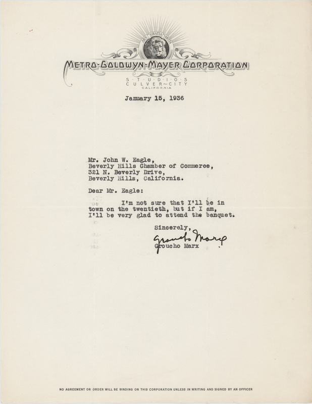 Lot 607 Groucho Marx Typed Letter Signed